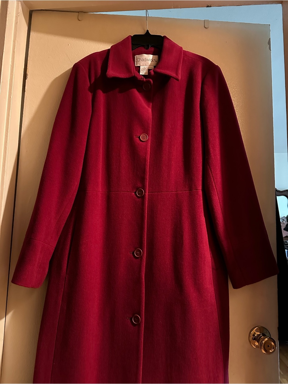 Chadwicks Women's Long Red Wool-Blend Trench Coat